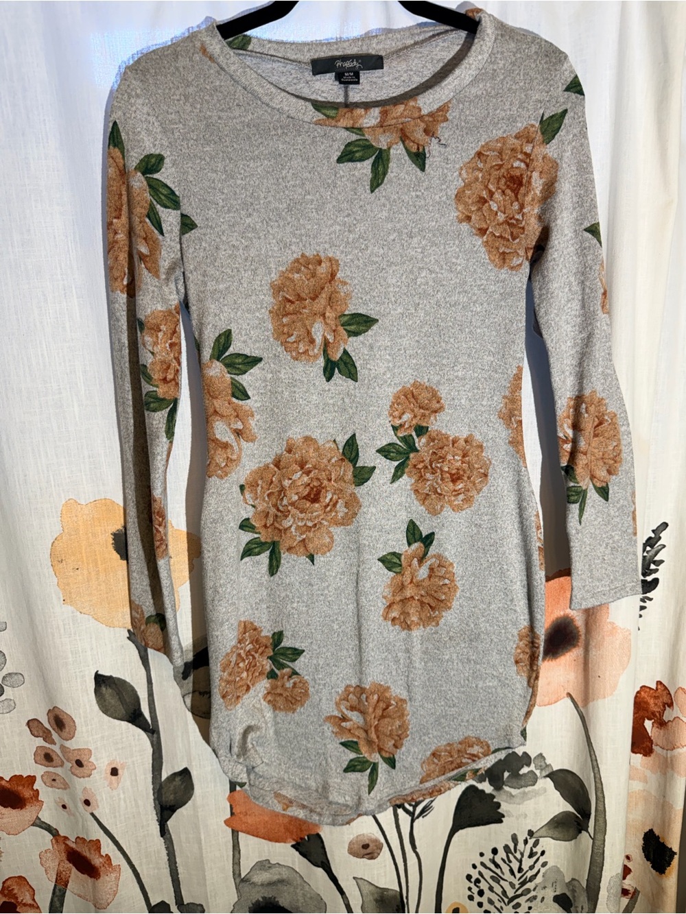 Rhapsody Beige Floral Mini Dress with Orange Blooms - Picture 3 of 8